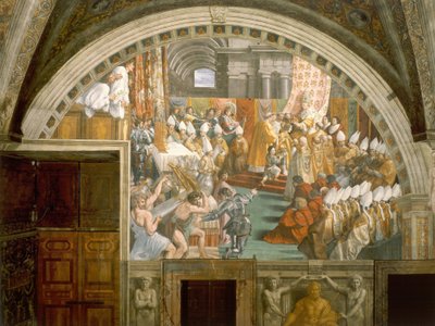 Krönung Karls des Großen durch Leo III. in St. Peter in der Weihnachtsnacht 800 von Raffaello Sanzio Raphael